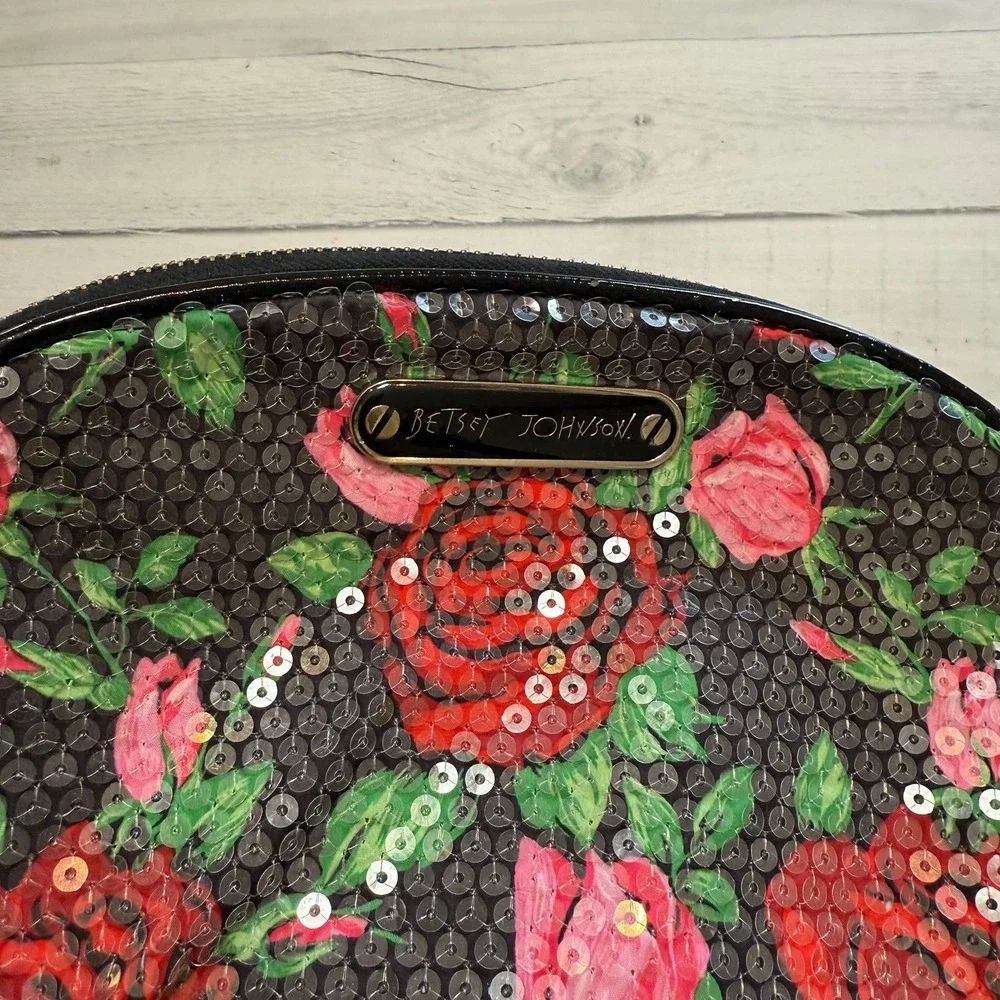 Betsey Johnson‎ Rose Pattern Sequin Cosmetic Bag/Pouch